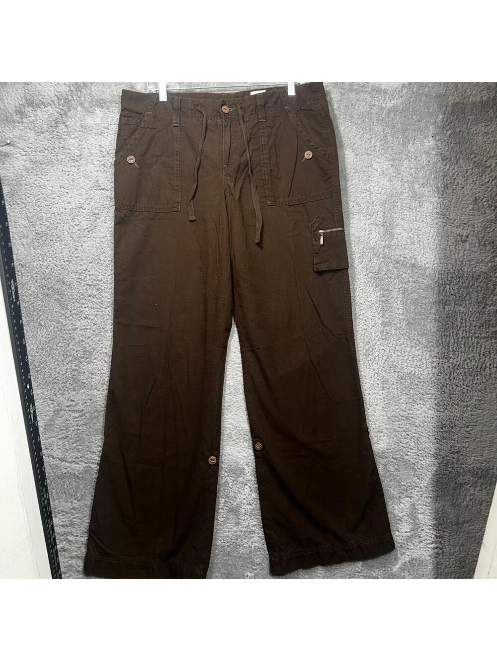 Eddie Bauer Cargo Pants Womens 10 Brown Wide Leg Cotton Utility Drawstring 30x34